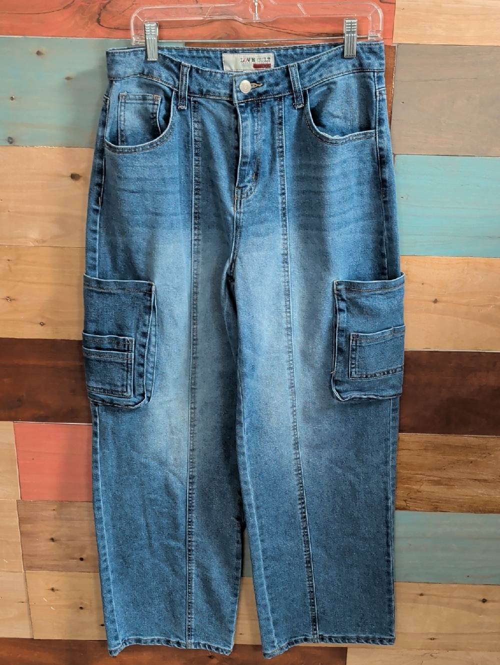 Love Culture Medium Blue Wide-Leg Cargo Jeans